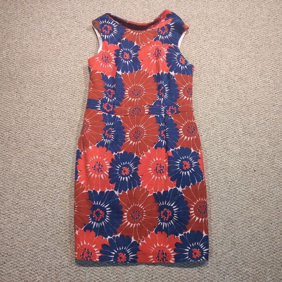 Boden Dresses & Skirts - Boden Martha Floral  Sheath Dress 12R Red Blue Structured Textured Sleeveless